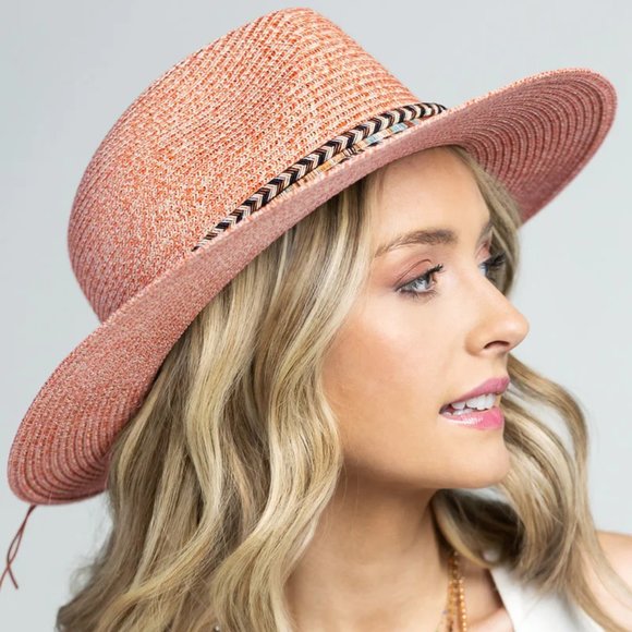 Blush Pink Braided Band Panama Hat - Picture 3 of 7